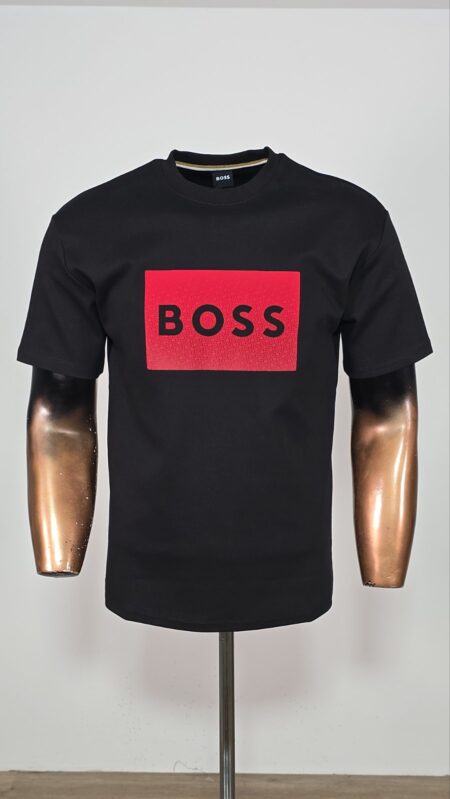 Majica muška pamuk Boss crna vz crveni