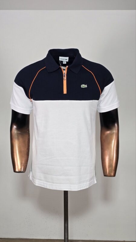 Majica Polo Lacosta teget bijela rajf