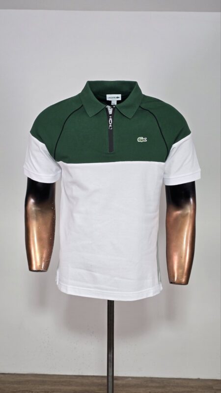 Majica Polo Lacosta zelena bijela rajf