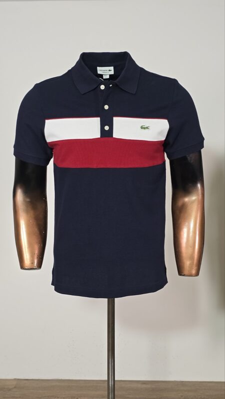 Majica Polo Lacosta teget bijelo crveno