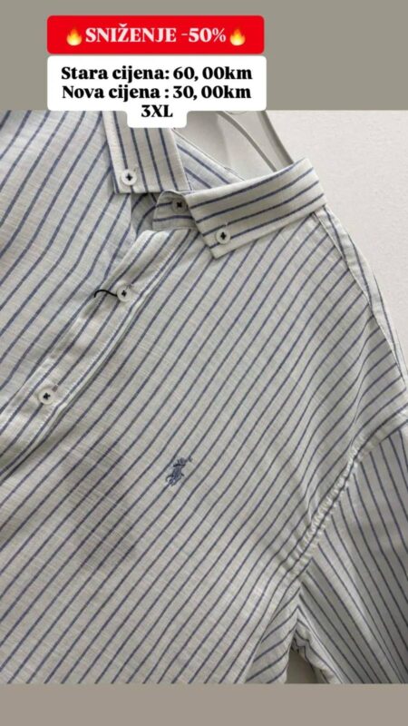 Muška košulja Polo bijela uska plav pruga